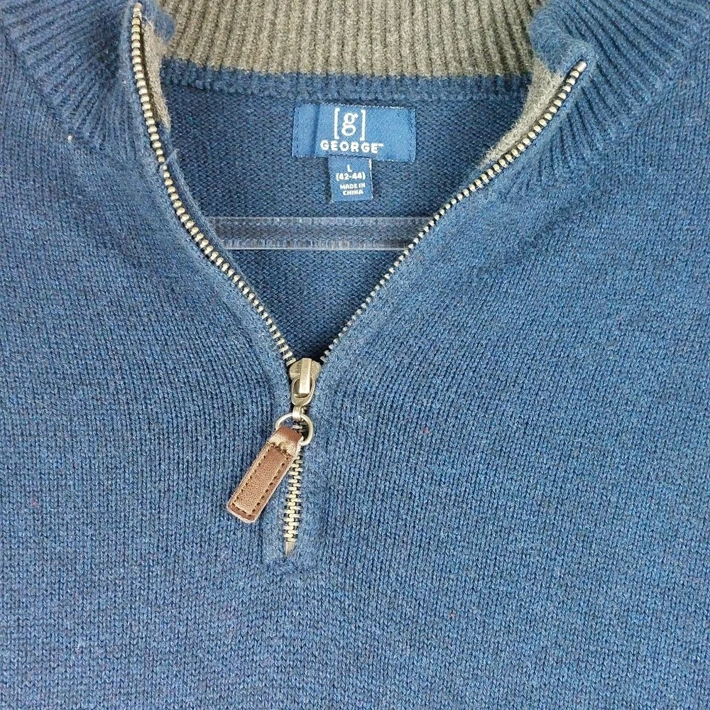 GEORGE MENS BLUE KNIT QUARTER ZIP PULLOVER COTTON BLEND SWEATER SIZE LARGE - Picture 3 of 8